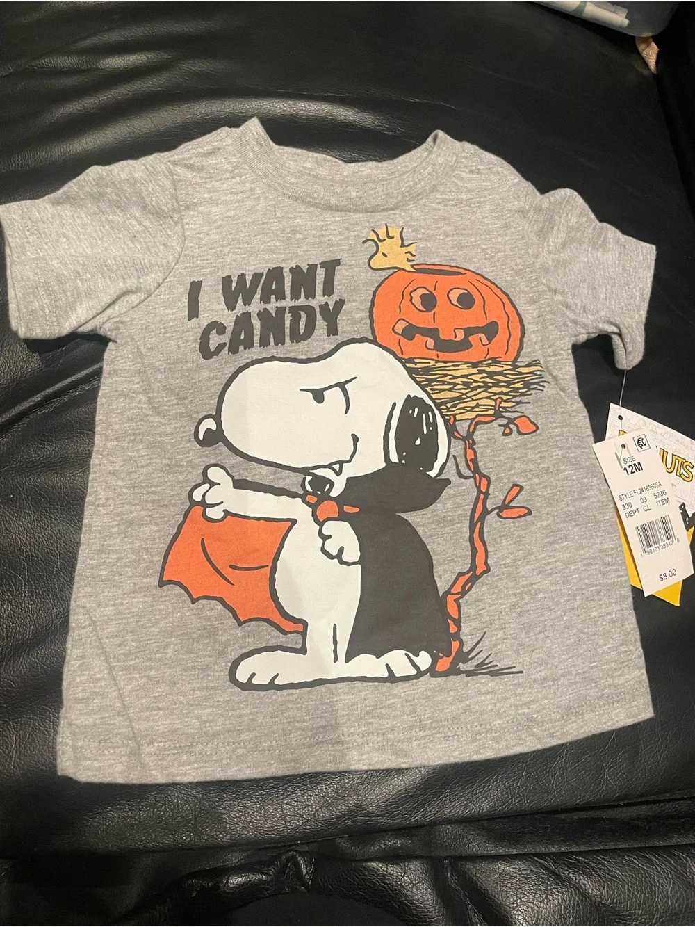 Peanuts Gray Tee with Orange Pumpkin and Snoopy Graphic